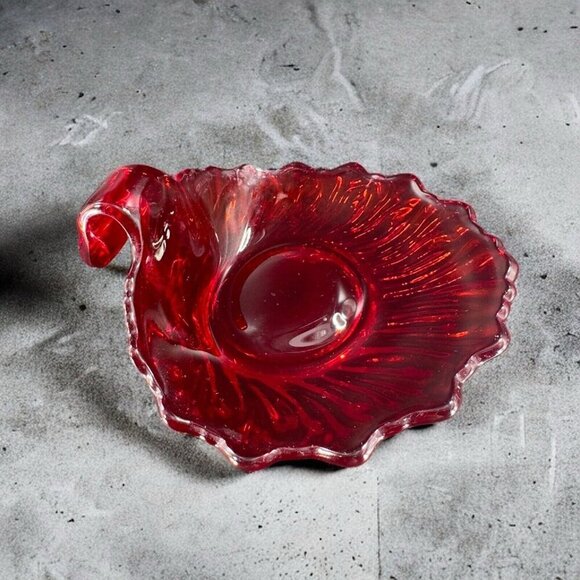 Vintage Viking Ruby Red Glass Leaf Shaped Dish Trinket Dish Small Plate VTG - Picture 2 of 16